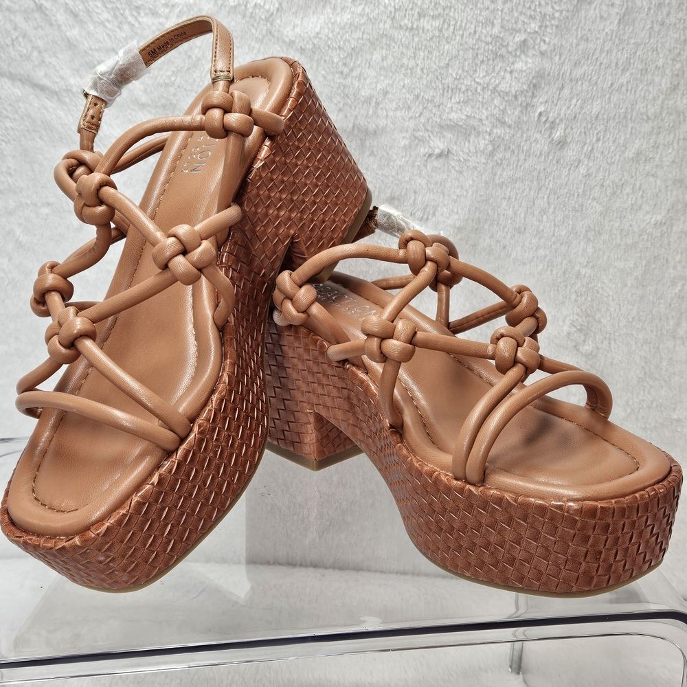 Kenneth Cole Essa Knots Platform Sandals Rust Woven Heel US 5 NIB